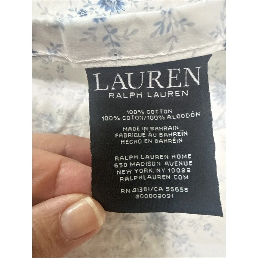 Ralph Lauren Queen Flat Sheet Cottage Floral Blue  White Wildflower Farmhouse